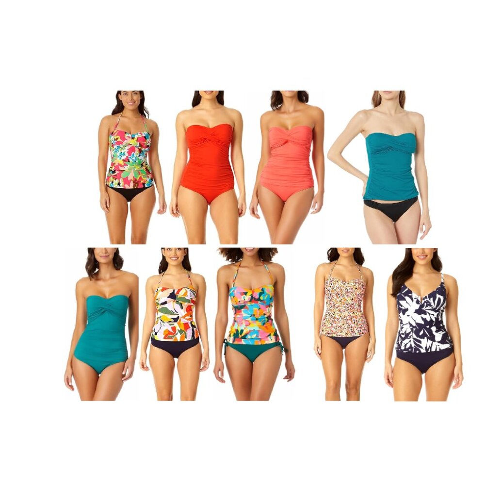 NWT Anne Cole Womens Shirred Bandeau Tankini Top Multicolor Size XS-L $70 LLL226
